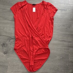 Lane Bryant short Sleeve Bodysuit 14/16 red surplice neck new